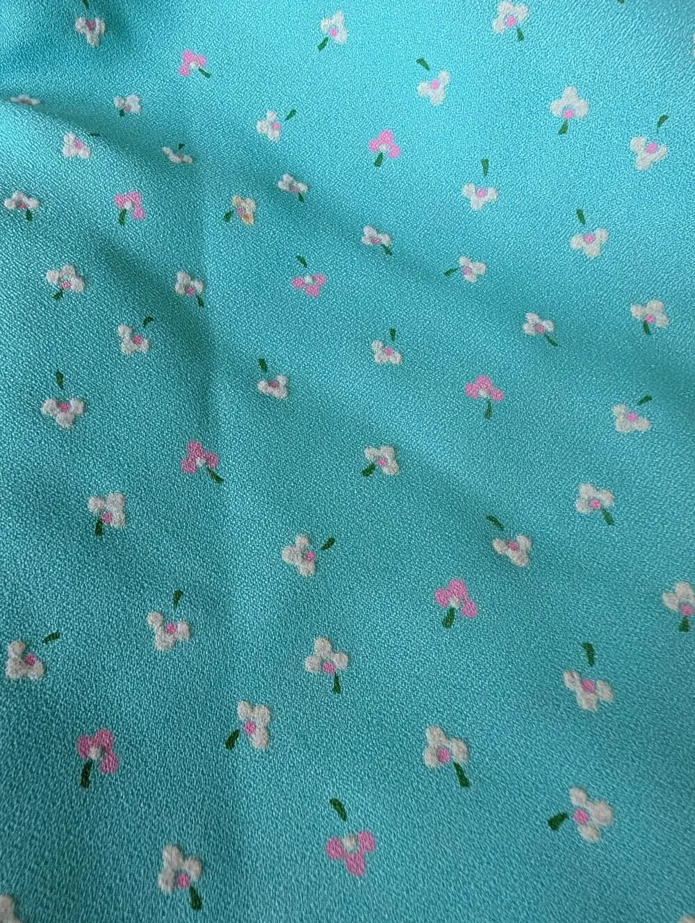 Vintage flocked poly crepe fabric in seafoam green 1.5 yards vintage 70s 80s